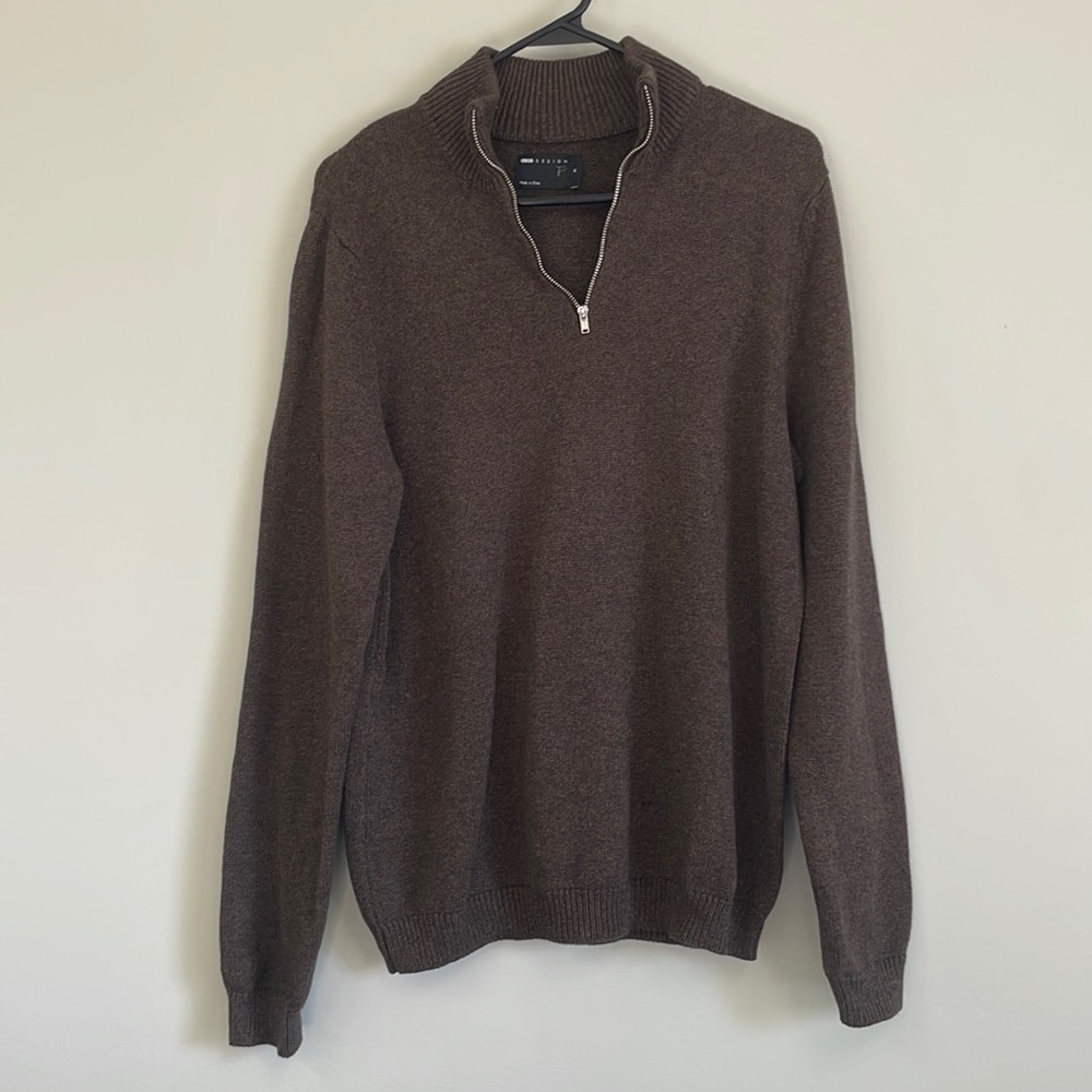ASOS Design men's cotton half zip sweater brown NWOT